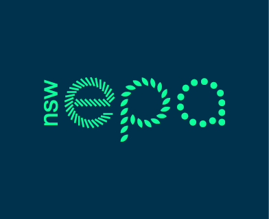 The logo for NSW EPA with stylized text in green on a dark background.