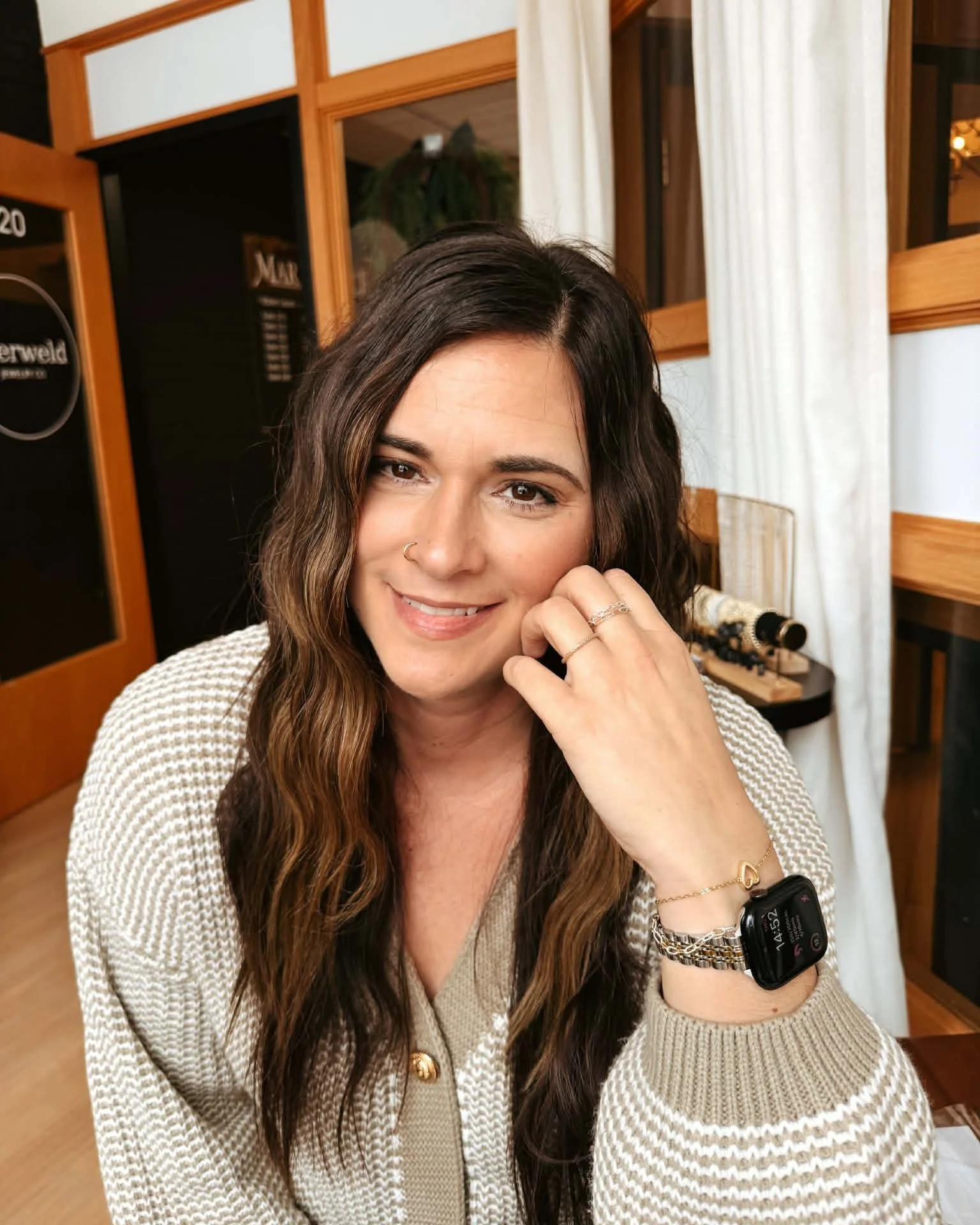 Wearing a twist as a nose ring! We love when you tell your own story with our pieces! 

Stop by to shop THIS Saturday, open 10-3pm!  Appointments take priority.

#weldthemoment #downtownneenah #permanentjewelry #everwelded