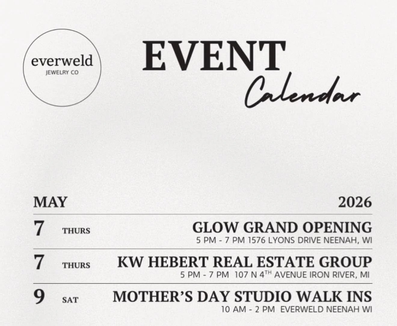 Not sure what to get mom for Mother&rsquo;s Day?! We&rsquo;ve got you!! Catch us at one of these events this week or book your weld online 🤍

Grab your mom, grandma, sister, bestie or anyone who deserves a little sparkle and come weld the moment wit