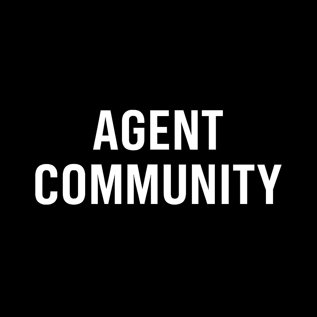 Black background with white text saying "Agent Community"