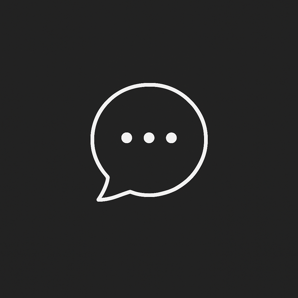 Gray speech bubble icon with three dots on a black background.