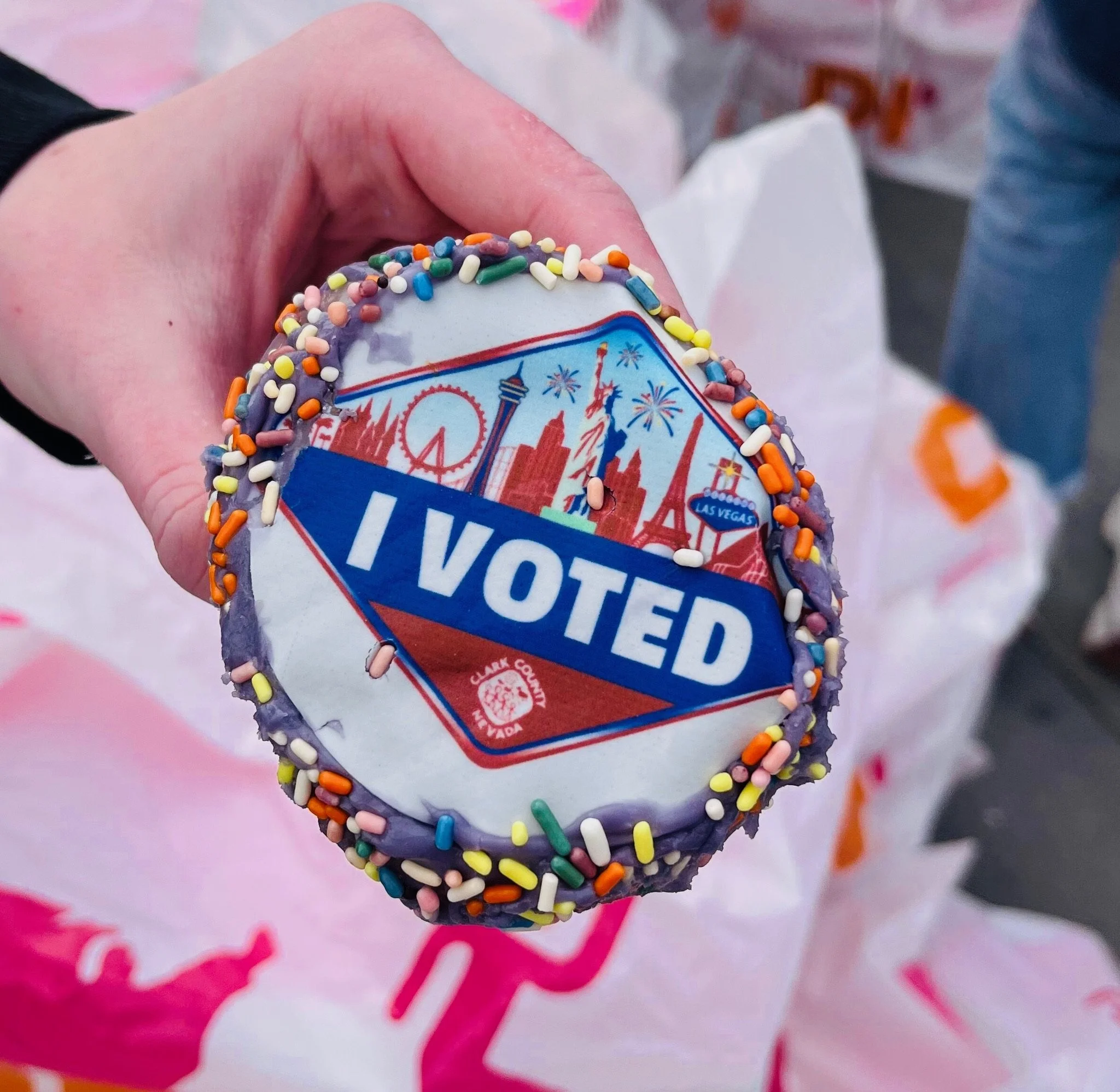 Cupcake with "I Voted" sticker on it.