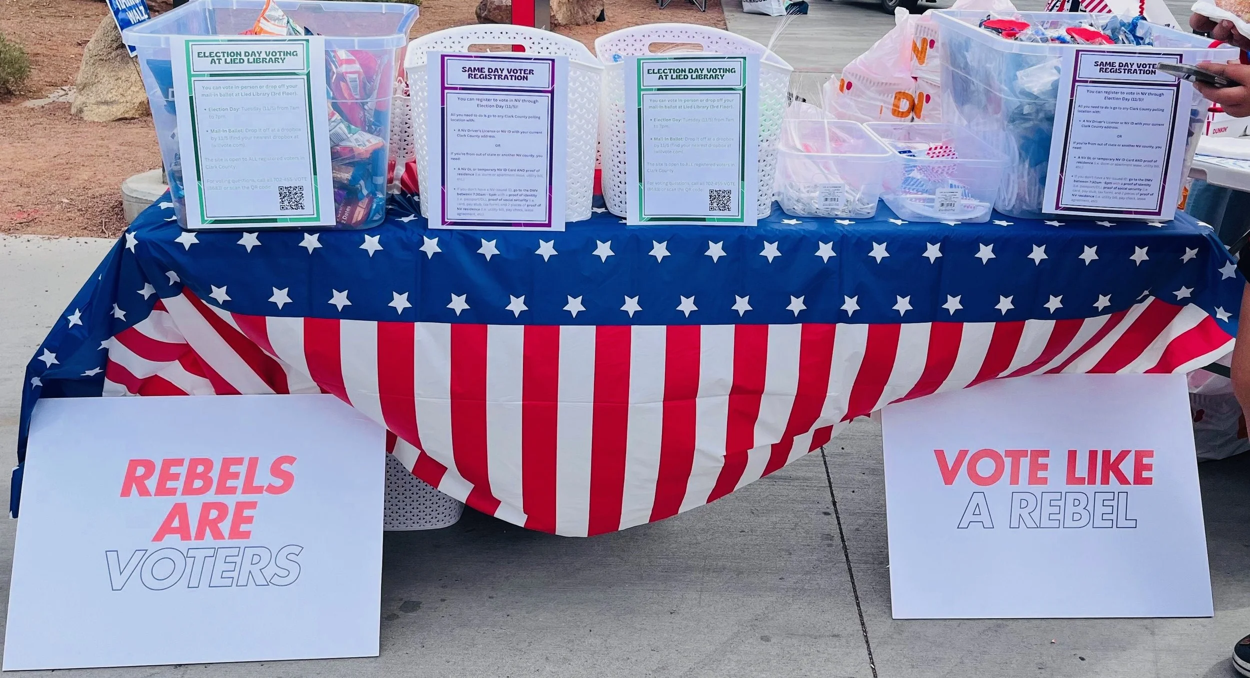Donuts and Democracy table at UNLV.