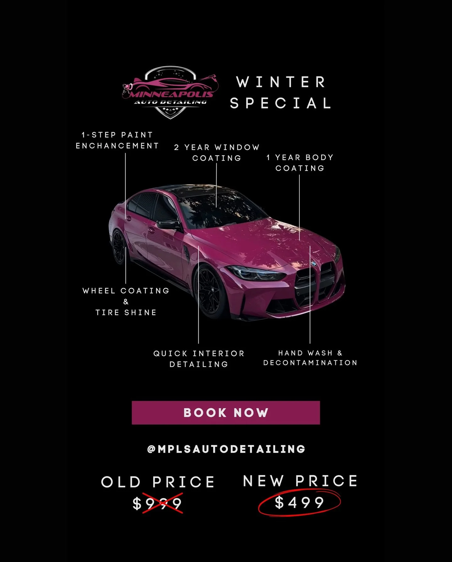 Our WINTER SPECIAL is officially live &mdash; and this is the best value we&rsquo;ve dropped all year. ❄️✨
Here&rsquo;s everything included for ONLY $499:

&bull; Hand Wash &amp; Full Decontamination (iron remover + clay bar)
&bull; 1-Step Paint Enha