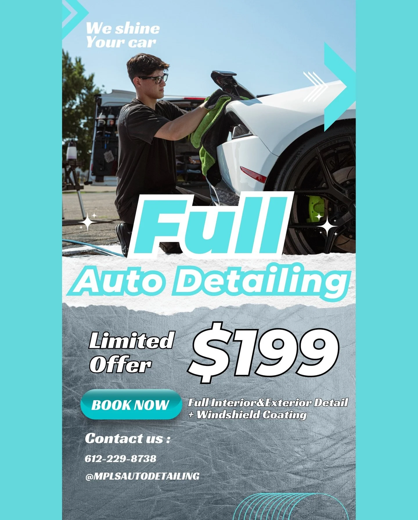 Our $199 FULL DETAIL SPECIAL is officially live &mdash; the perfect reset your car needs going into winter. ❄️✨
Here&rsquo;s everything included:

&bull; Full Exterior Wash
&bull; Hand Dry + Tire Shine
&bull; Full Interior Vacuum
&bull; Interior Wipe