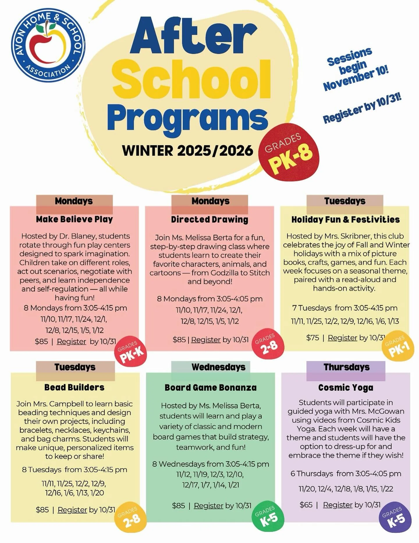 📣Last call! Winter Afterschool Program registration ends Oct 31. Don&rsquo;t miss out - sign up now! 📧Check your email for more details.