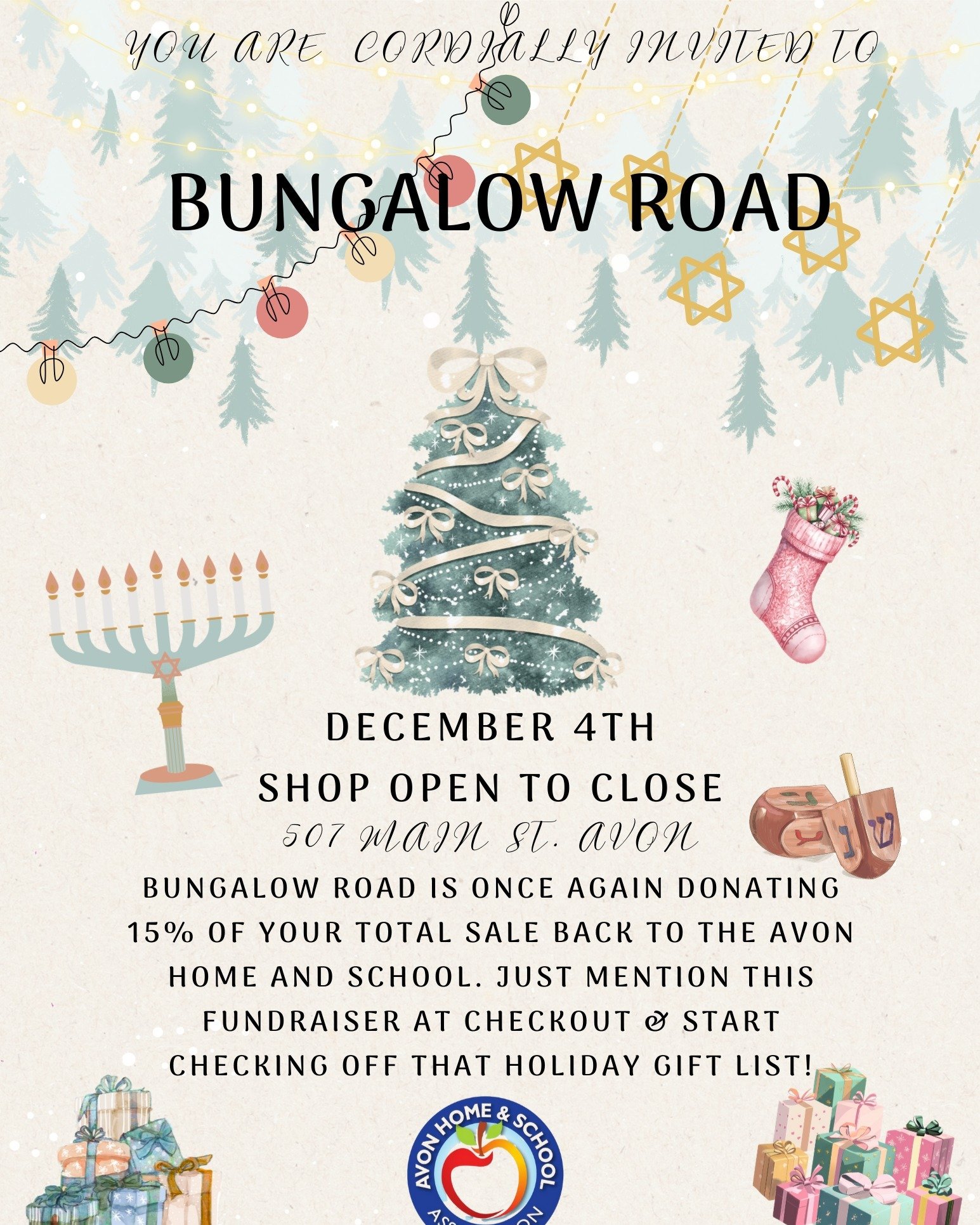 Holiday Shopping!!!

Tomorrow, head to @bungalow_road  anytime from open to close and start checking off that holiday gift list. 🎁💛

Bungalow Road is once again showing their incredible support for our Avon community by donating 15% of your total s