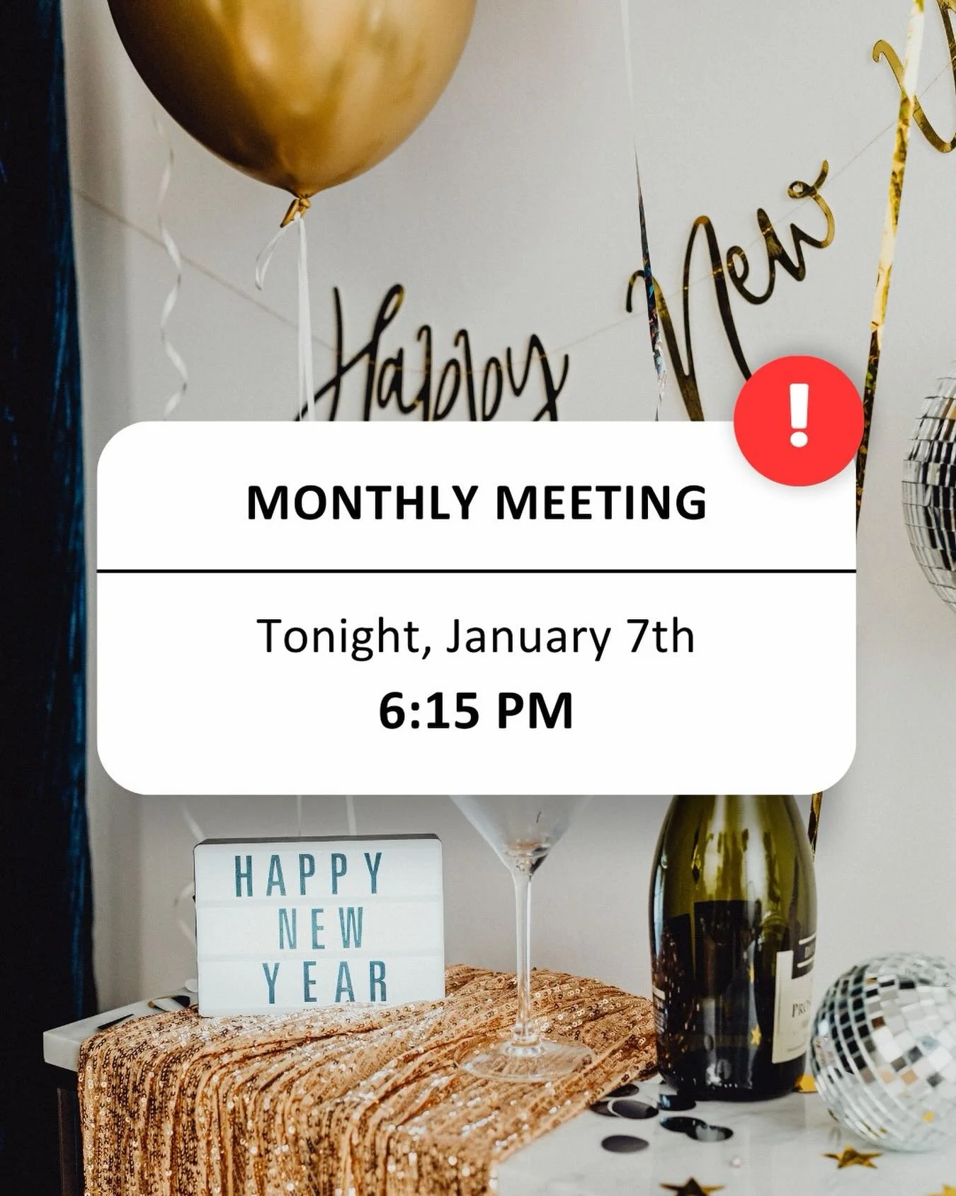 We hope everyone had a fabulous break &mdash; Happy New Year! 🎉

We&rsquo;re back at it - join us tonight at 6:15pm for our monthly meeting. Come catch up and hear what&rsquo;s ahead!