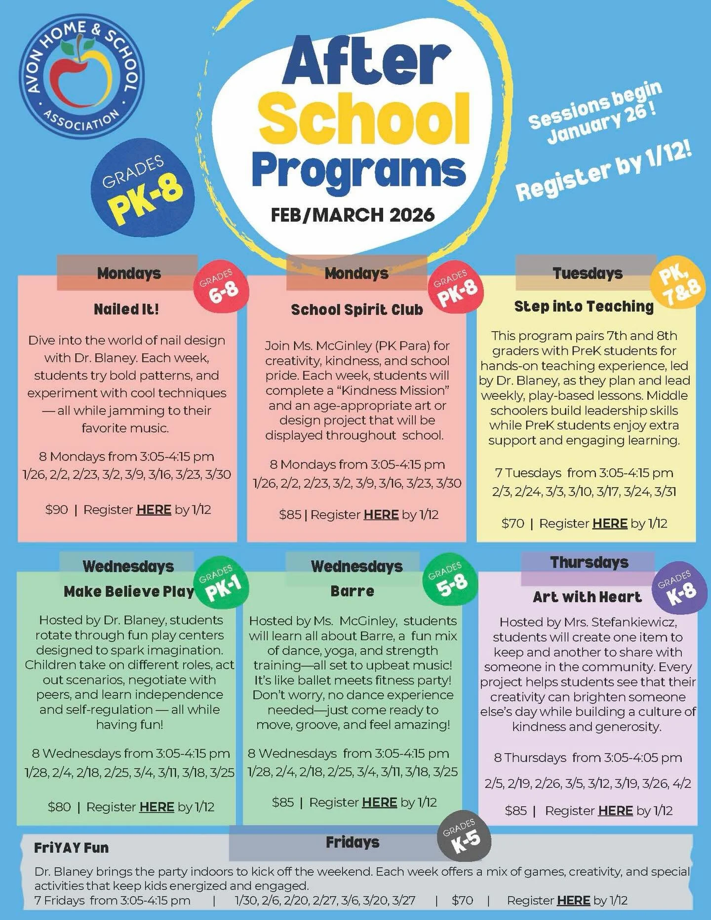 Final call! 🚨 After-school program sign-ups close today!  Links in Bio and Newsletter!!