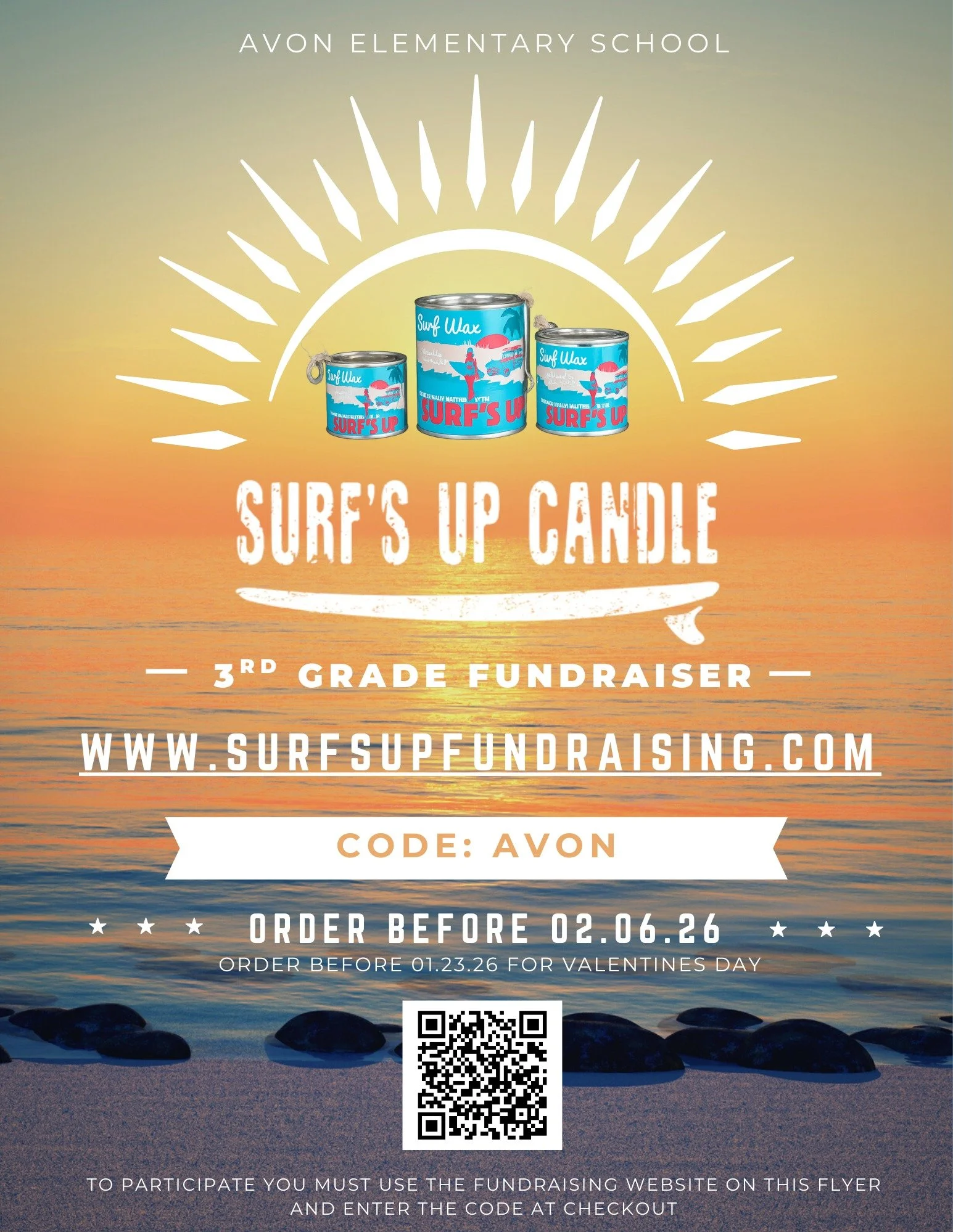 We got your @surfsupcandle waiting for you!! 
Support our 3rd Grade Class while treating yourself or knocking out a few gifts 👀. Just be sure to shop through the fundraising site, surfsupfundraising.com and enter the code AVON. 

✨ How to order:
🛒 