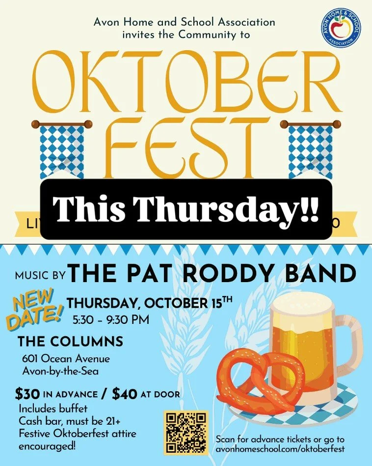 THIS THURSDAY!!!! 🥨🍻 Only 2 days until Oktoberfest! 
October 15 from 5:30-9:30 PM at The Columns for a fun night supporting our Avon Tigers! 🐯🧡