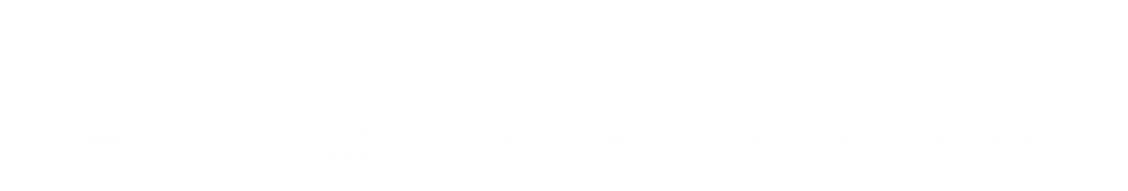 Gold-colored banner with white text listing services: Adults 18+, Selective Youth Enrollment, Career Coaching, Resume Writing, GED Referrals.