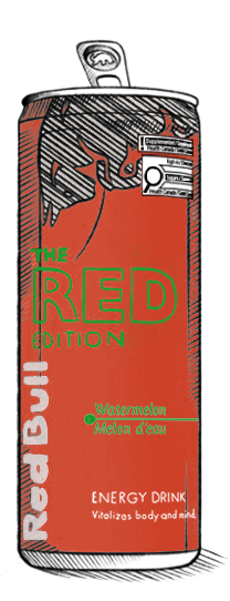 canette de boisson énergétique Red Bull Edition Melon d'eau avec design rouge, noir et vert