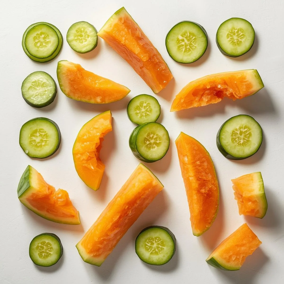 sliced cucumbers and cut melons on a white background.jpg