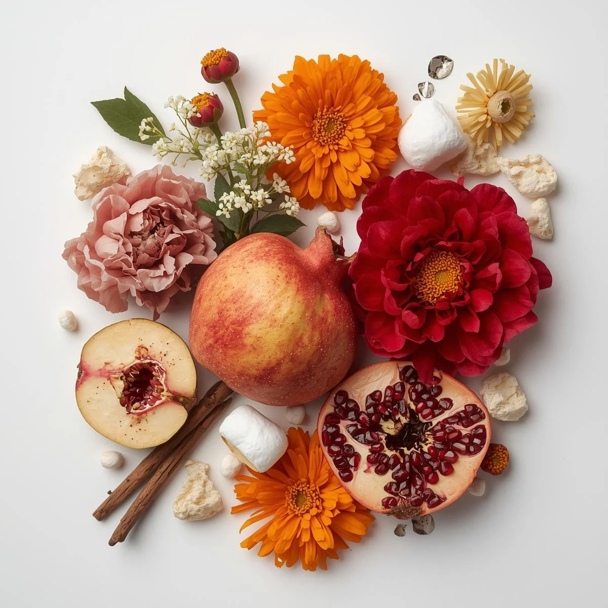Pomegranate, Peach, Apple, Red Peony, Osmanthus, Marigold, Vanilla, Rum, Marshmallow, Oak on white background.jpg