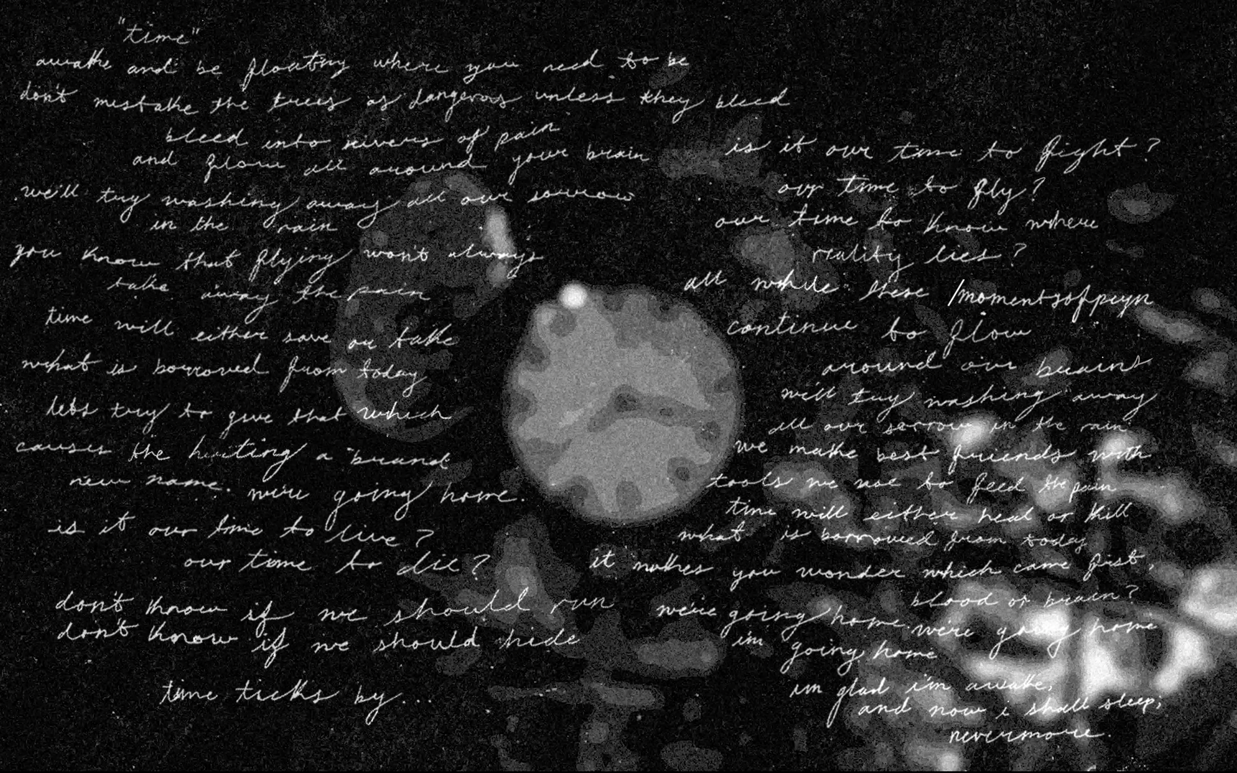 "time" - Digital Album Booklet Page for nested for rest - featuring animation still by Alexander Vargas - 2024