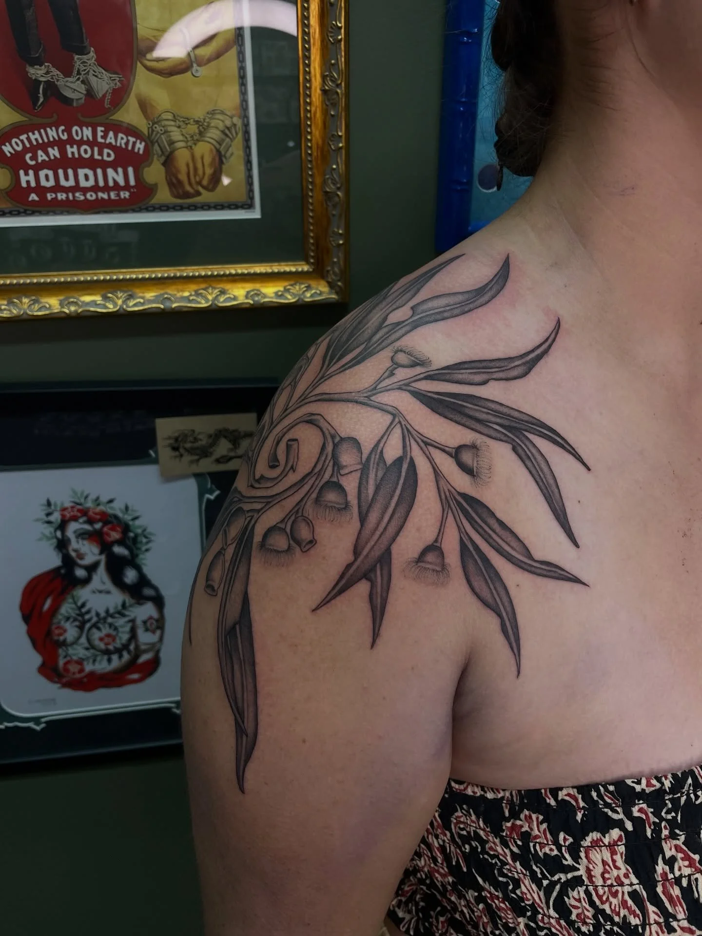 Lined with one side done of eucalyptus leaves for Lateisha. Thank you for today! Can&rsquo;t wait to finish the other side. Done at @westside_tattoo_mermaid_beach DM to book in 🖤