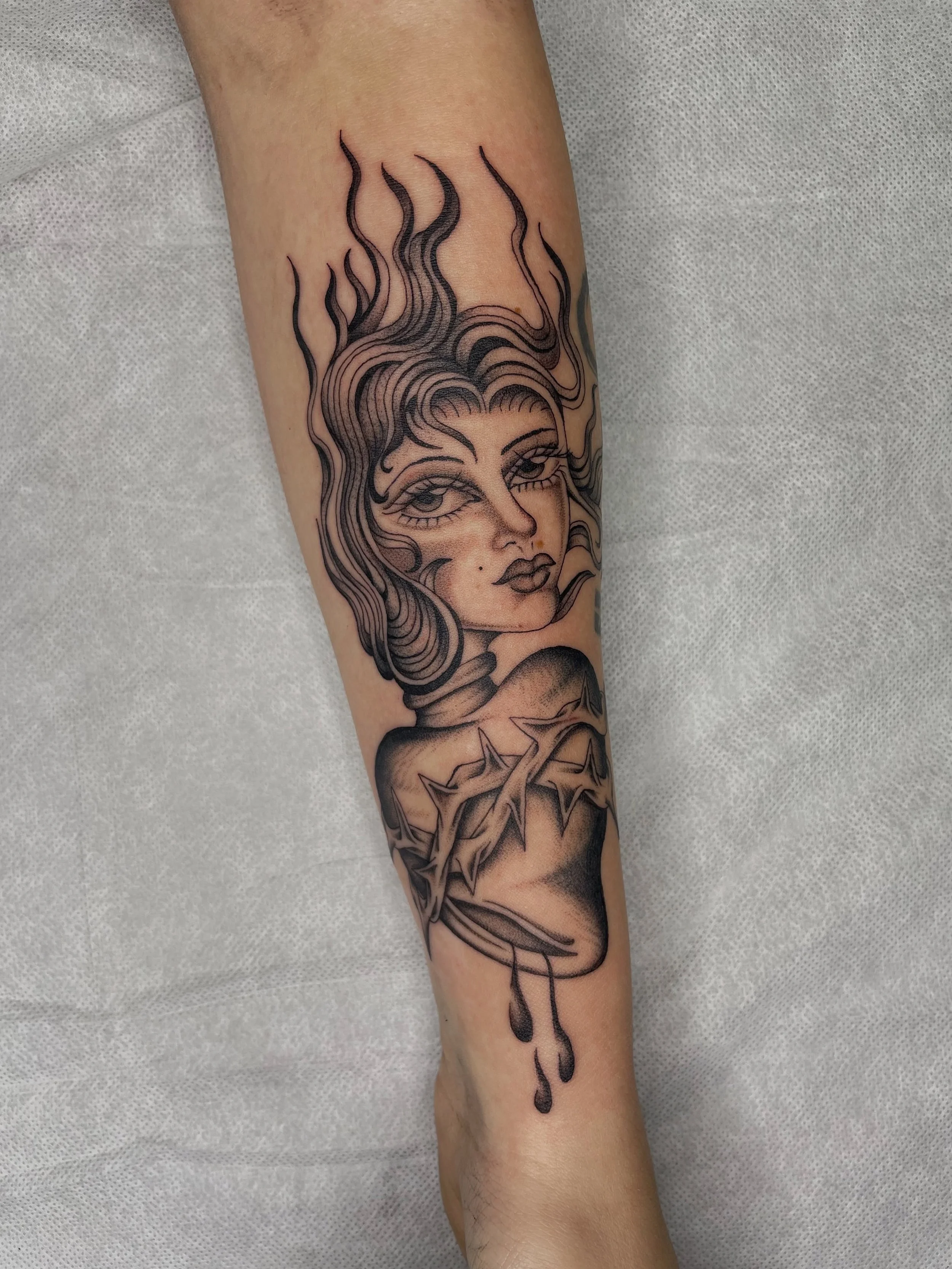 Picked from my flash a sacred lady heart 💘 thank you Charlie this was a fun one! Booking June, DM to book made at @westside_tattoo_mermaid_beach