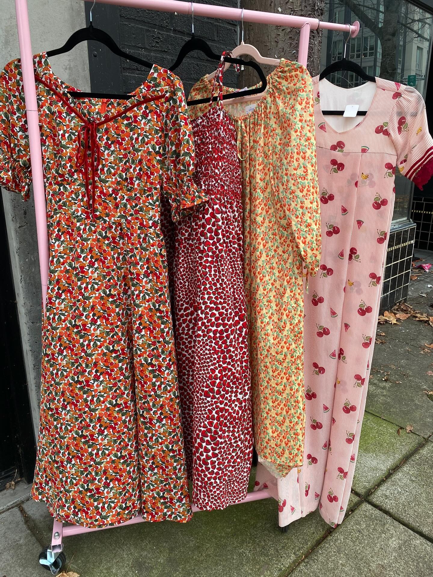 these fruity beauties are all freshly listed on our depop, along with some other hot new pieces 🍓🍒🍑🍌🍉 more listings coming today and more new items dropping in store this week ❤️