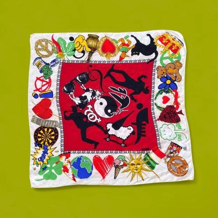 some of my favorite things i listed today ❤️☯️🧸&diams;️🔷🔶🧚&zwj;♀️✨💜

1. rare 90s moschino 100% silk scarf. &ldquo;opposites yin yang&rdquo; print. $160
2. beautiful 80s 100% wool mondrian inspired jacket. $160
3. reworked upcycled handmade fairy