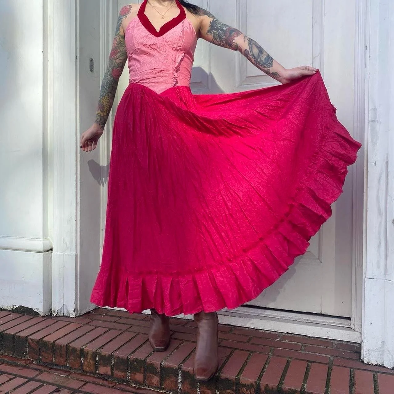 When I first got into vintage, prom dresses were always my favorite thing to buy. I loved thinking about the memories created in them- good, bad, messy, magical, formative. I went to prom twice- the first time I spent the night crying under a table b