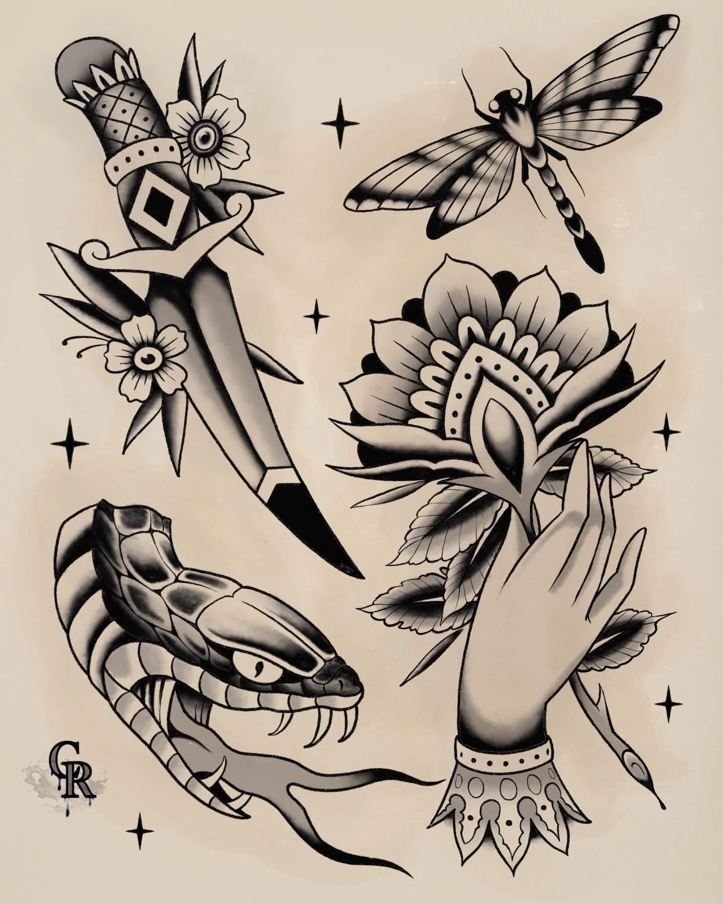 New flash&hellip;DM to grab one. Black and gray but always open to color. 
.
.
.
.
#tattooflashsheet #tattooflashes #tattooflashcollective #flashtattoos #flashtattooart #flashtattooartist #patchworktattoo