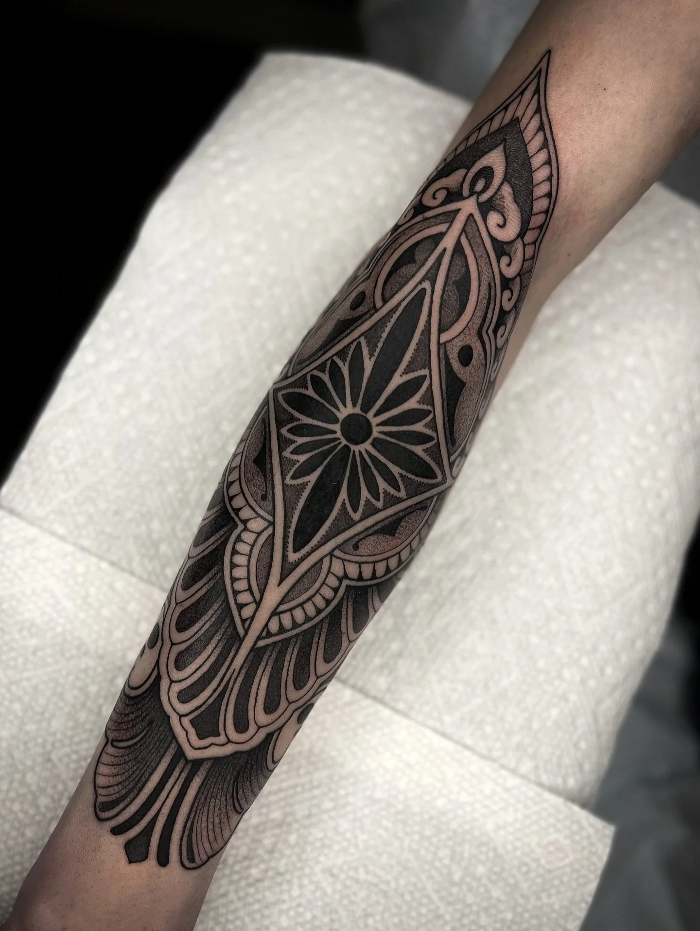 Started this ornamental sleeve for @joseph.wegman_ 😈 Thank you for the trust as always! 
.
.
.
.
.
#ornamentaltattoo #blackworktattoo #madjackaltattoo #dovernh #nhtattoo