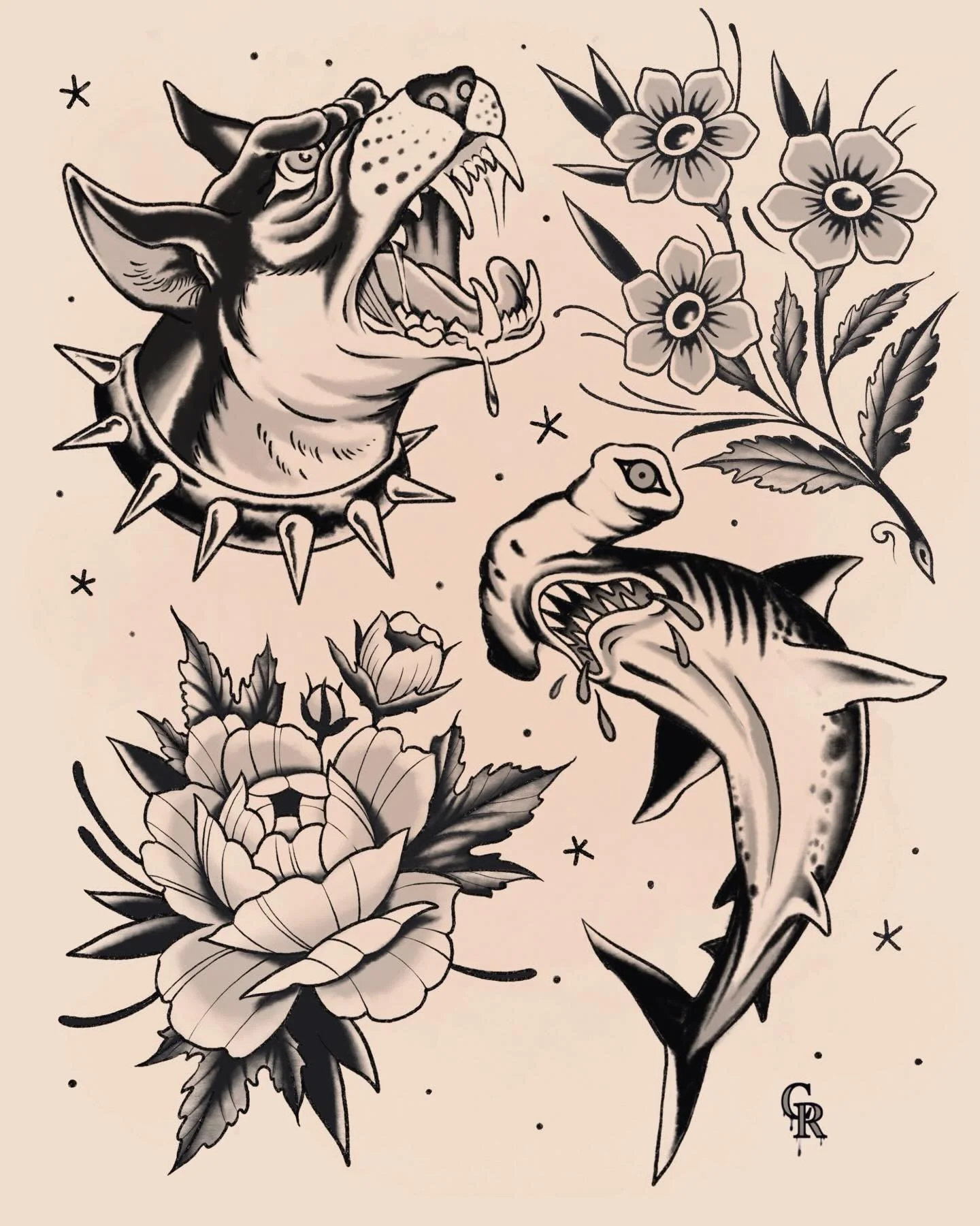 Drew up some new flash, a couple of flowers and some beasts. Booking up April for these and I&rsquo;m always up for any custom work big and small. Send me a message to grab one 🫶
.
.
.
.
#tattooflashsheet #nhtattoo #newhampshiretattoo #flashtattoos 