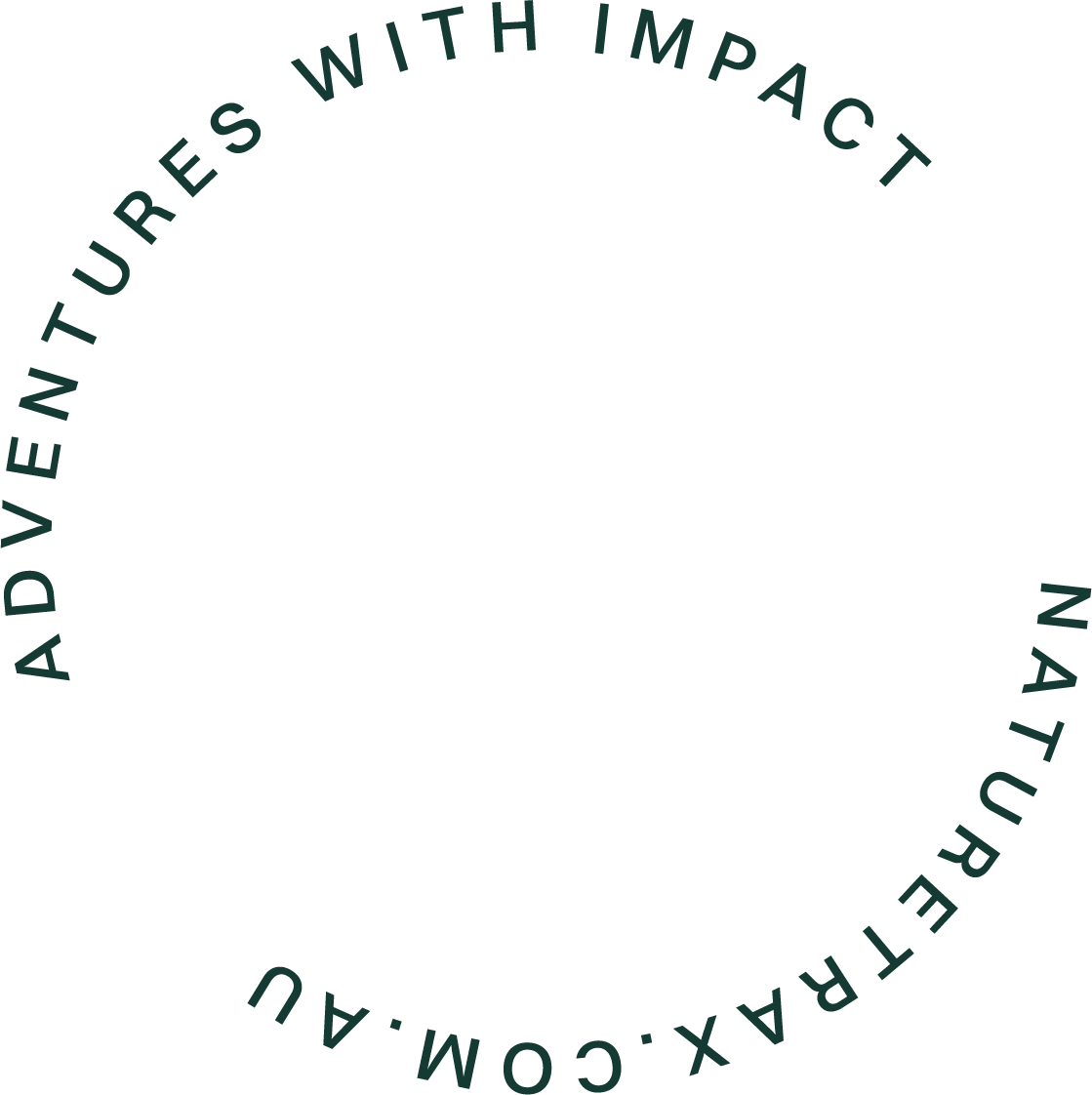 Circular text that reads: 'ADVENTURE VENTURES WITH IMPACT NATURETRAX.COM' surrounding a mountain landscape with a sunset sky.