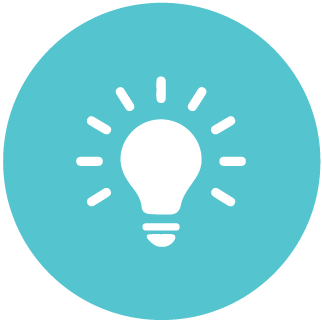Light bulb icon on a blue circular background