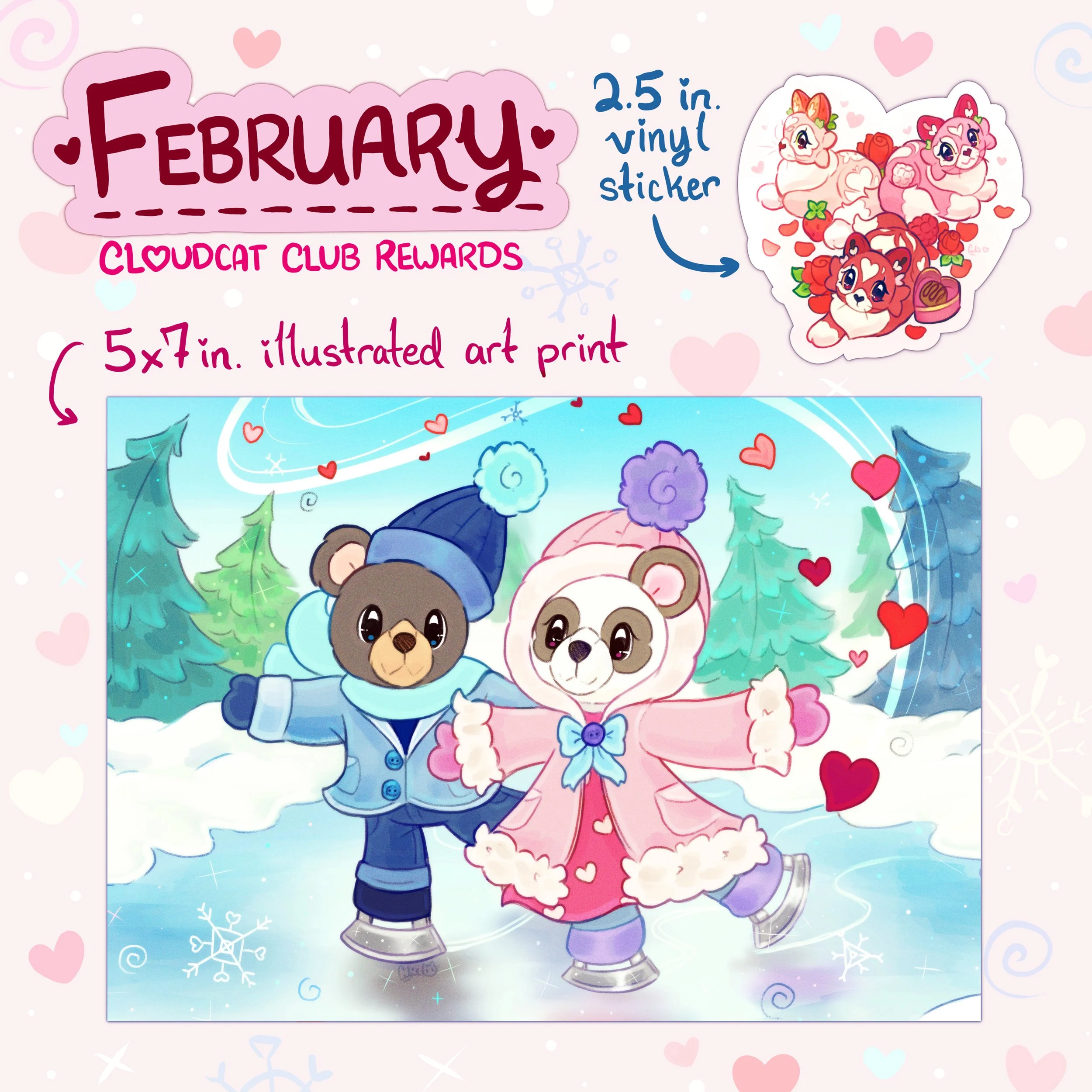 Cloudcatt Club Rewards-- Vintage Valentines (February Print + Sticker Bundle)