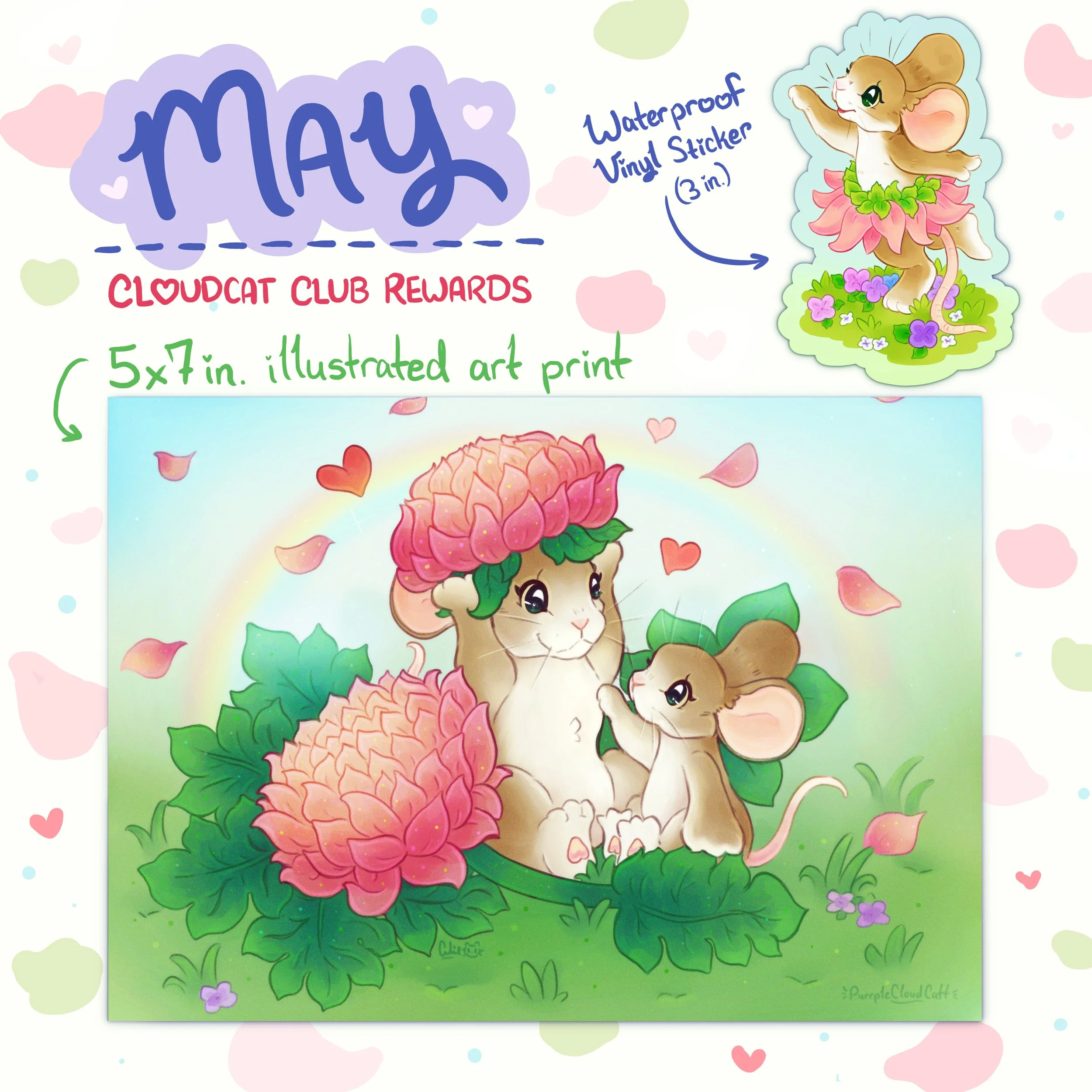 Cloudcatt Club Rewards-- Mum's Day Mice (May Print + Sticker Bundle)