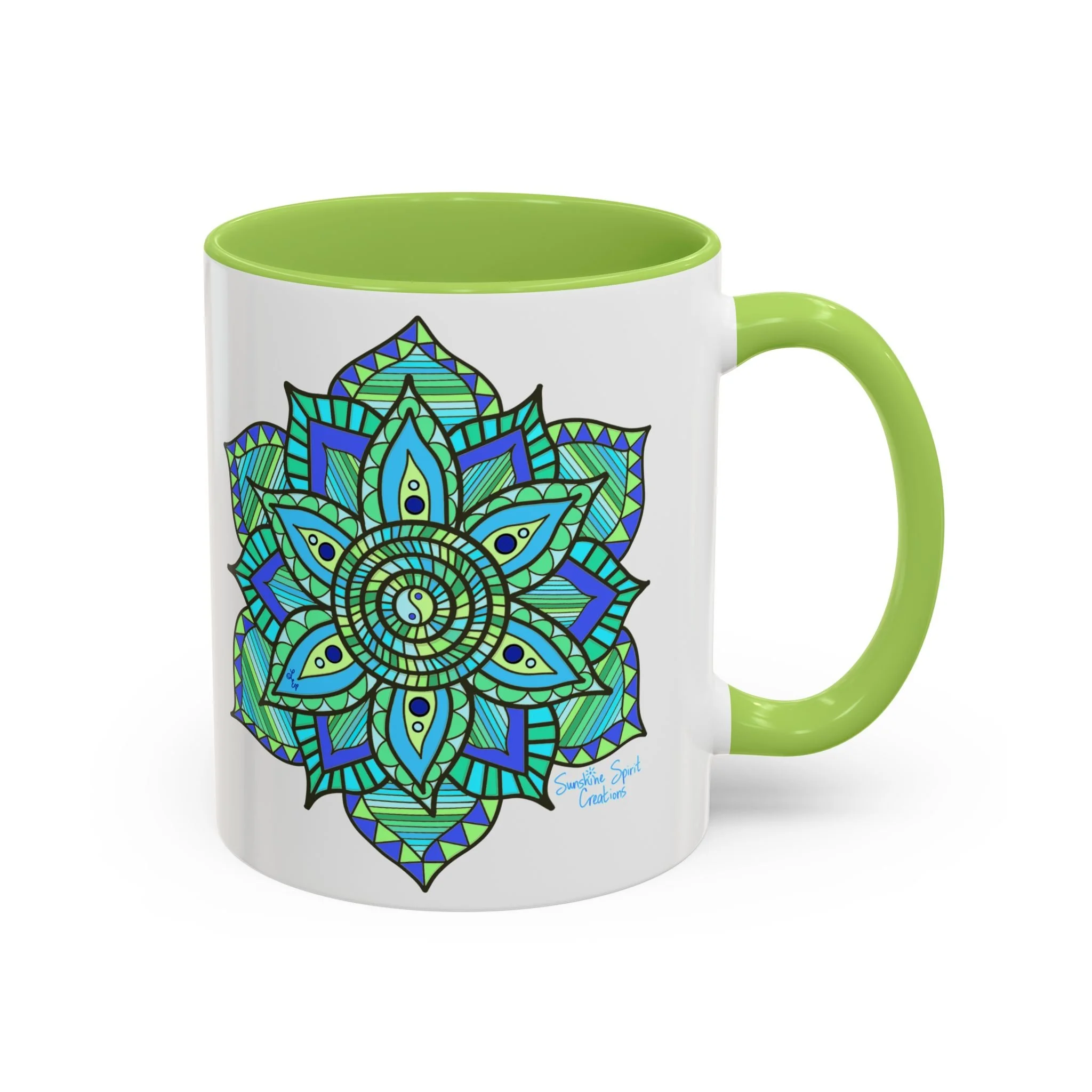 Mandala Flower — Enjoy the Moment Mug — Blue Handwritten Inspirational Accent Coffee Cup