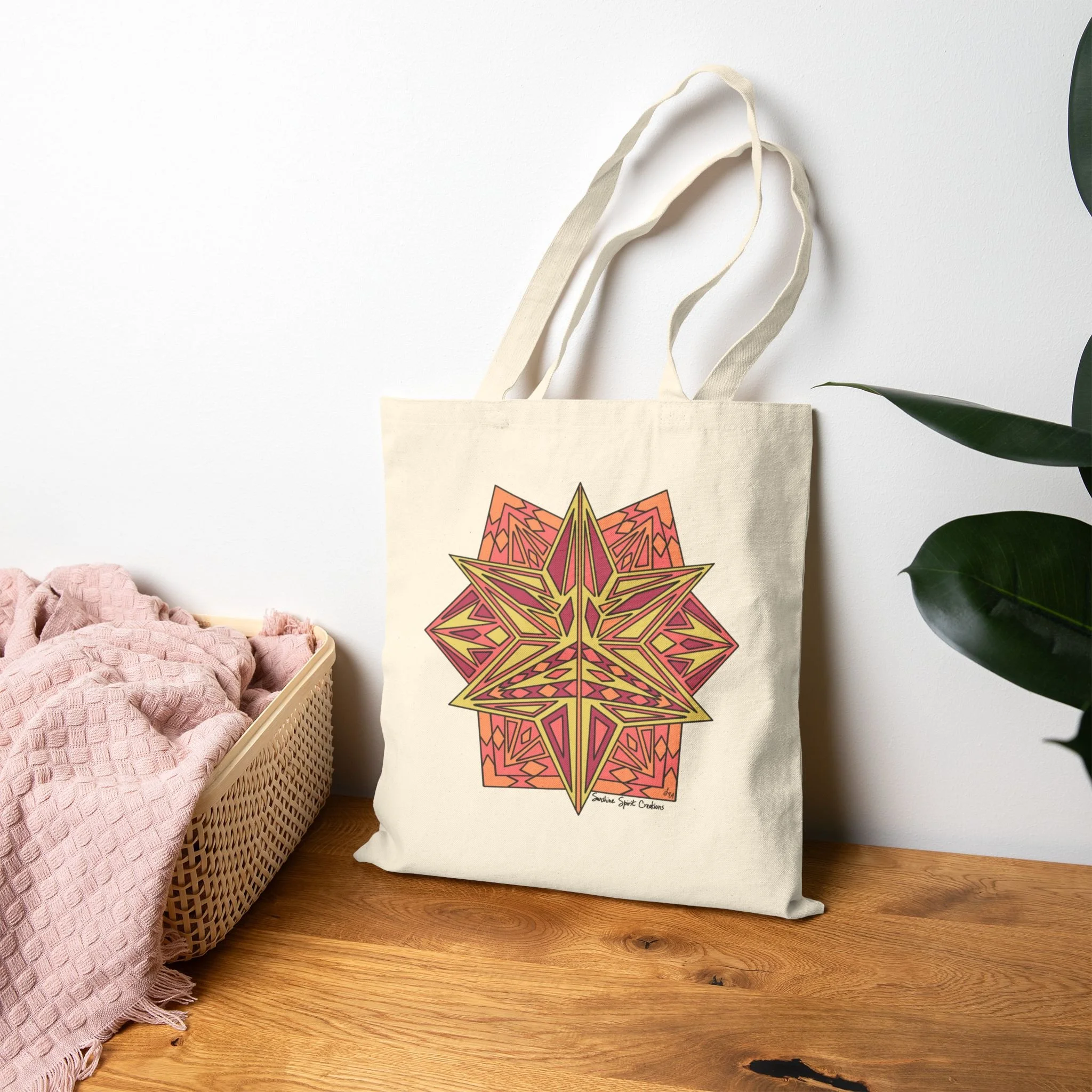 Geometric Star Design — "See the Beauty Around You" Cotton Canvas Tote Bag
