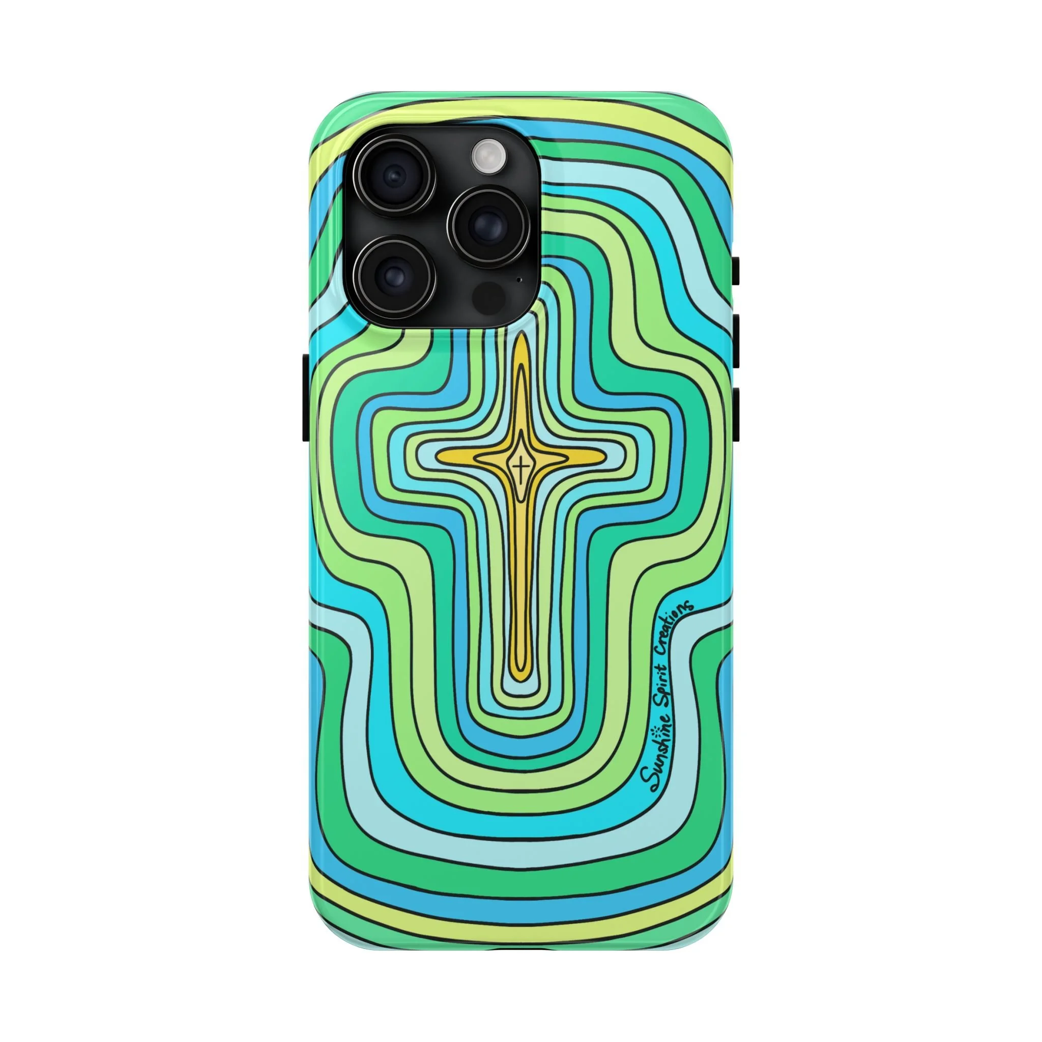 Green & Blue Retro Wavy Christian Cross — Tough Phone Case