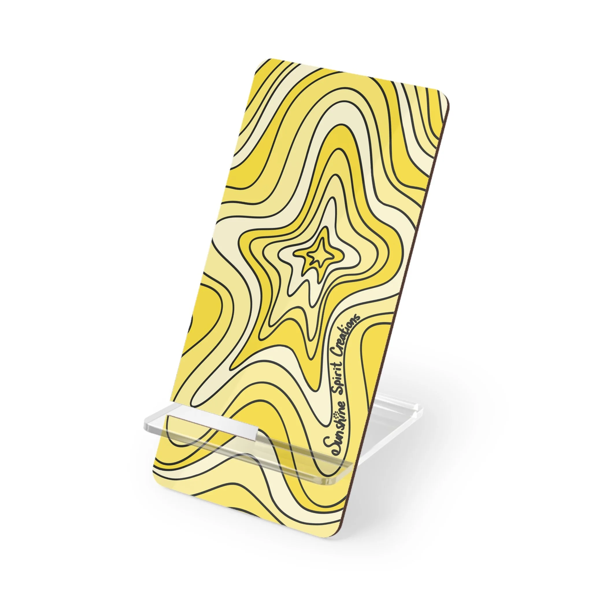 Yellow Swirl Star Phone Stand — Portable Mobile Display Stand for Smartphones