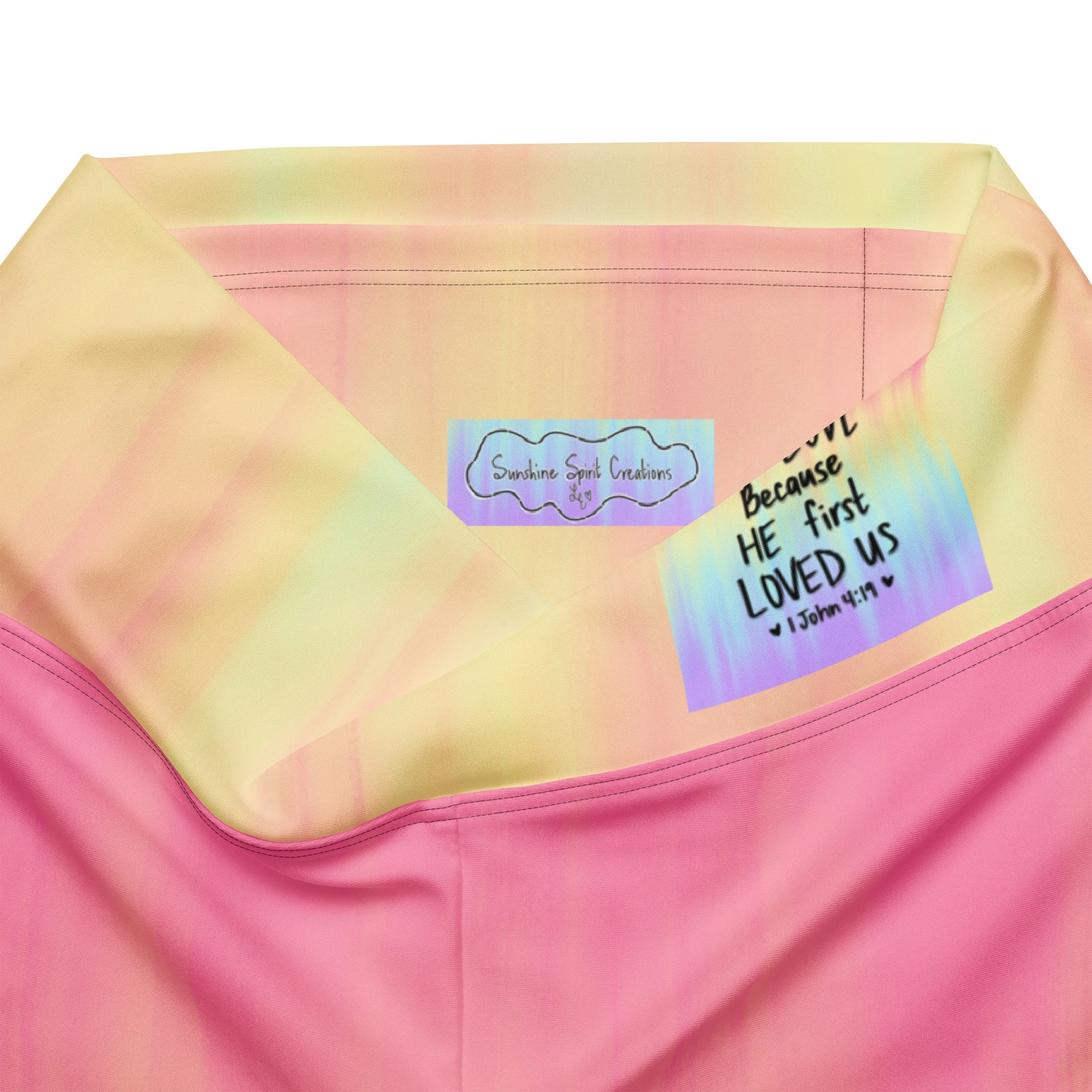 Pastel Rainbow Flare Leggings — With Scripture (1 John 4:19) — Activewear
