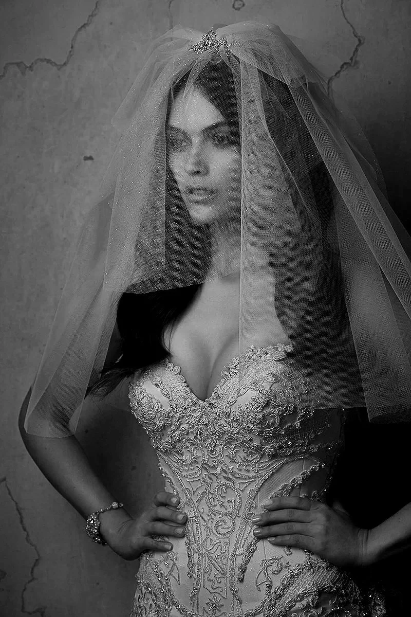 Editorial wedding portrait at Melbourne bridal with veil