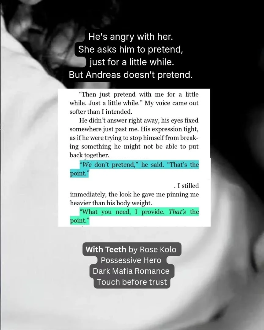 She asked him to pretend. He doesn't pretend. What she needs, he provides.
Always.
"We don't pretend. That's the point."

🐍With Teeth (book two of the completed Once More duet)
Link in bio
#darkromance #mafiaromancebooks #mafiaromance #Boo