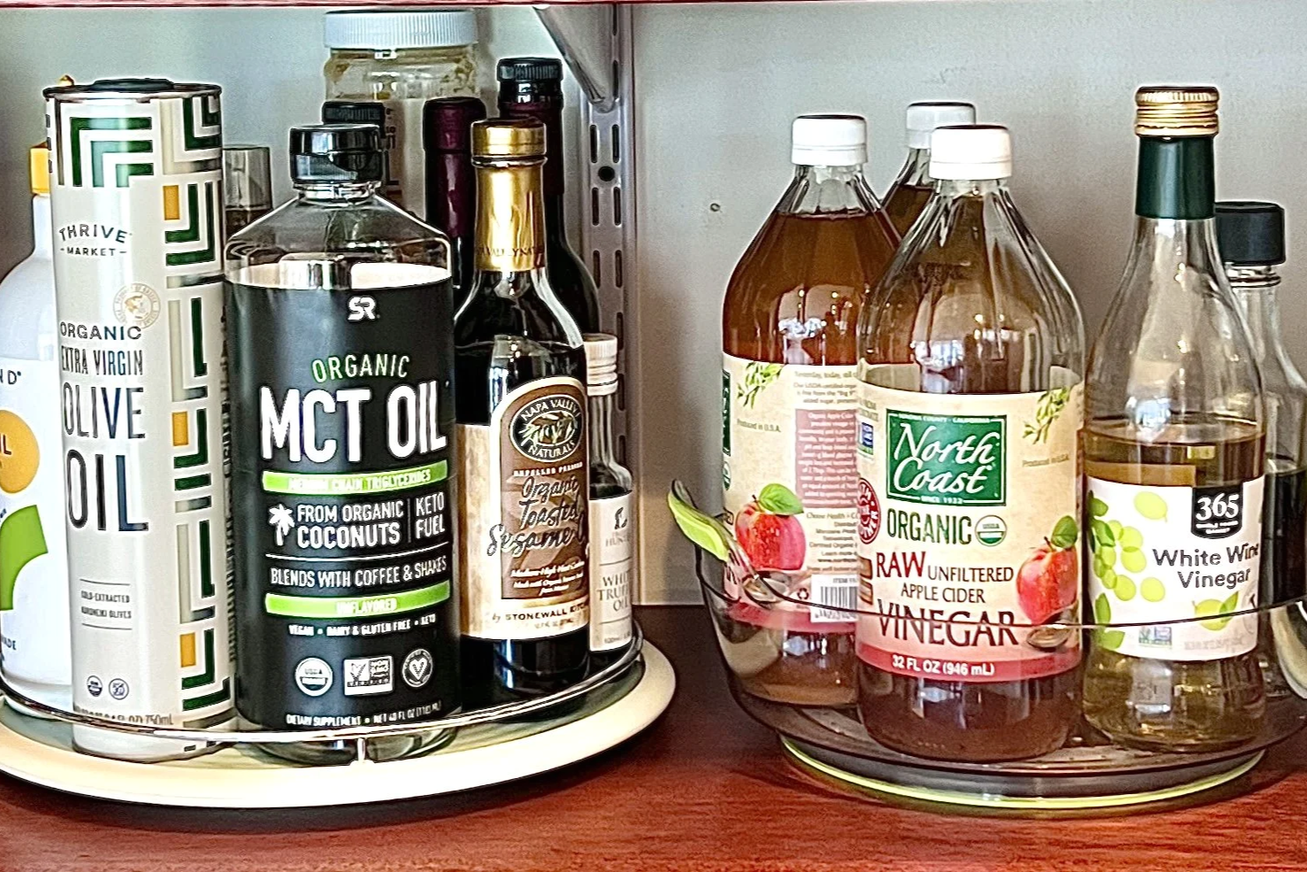Organizing products arranged on turntables for kitchen and pantry storage