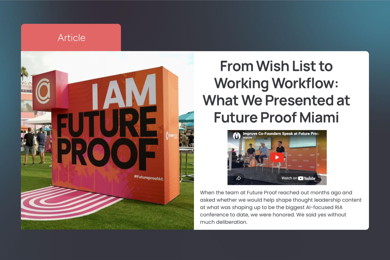 From Wish List to Working Workflow: What We Presented at Future Proof Miami