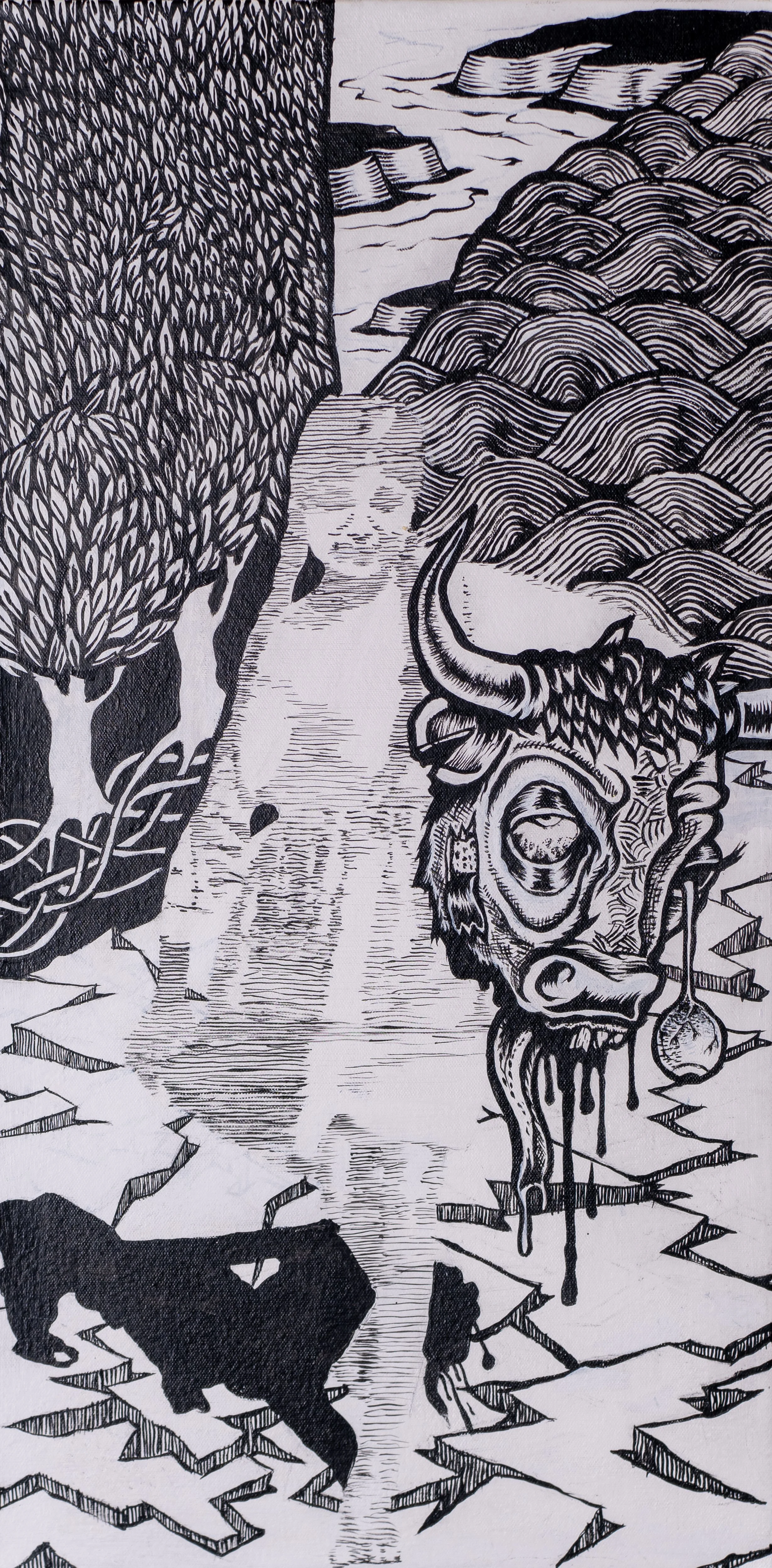 Clay Parker_She Came From the Hills_ink and acrylic on canvas_30"x15"_2025_1.jpg