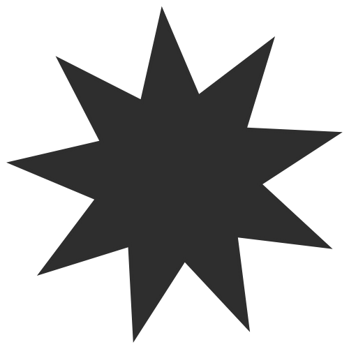 A black starburst shape with multiple pointed arms on a black background.