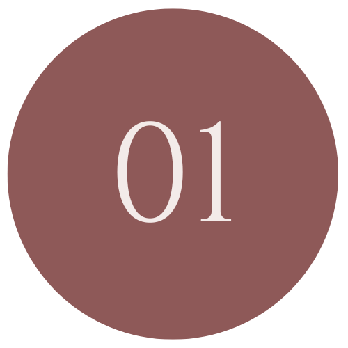 Number one in white font on a brown circular background.