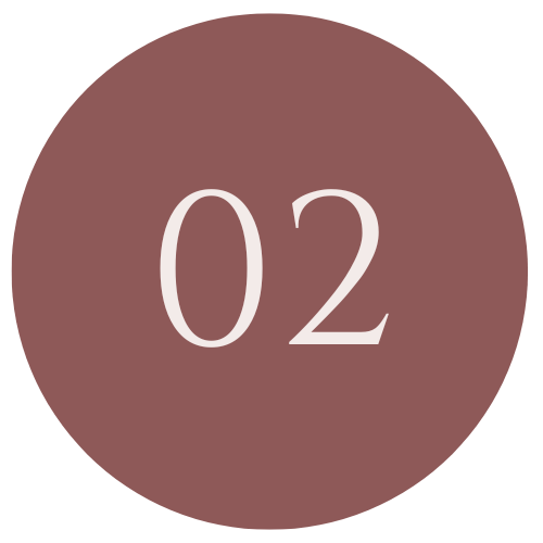 A solid brown circle with the number '02' in white in the center.