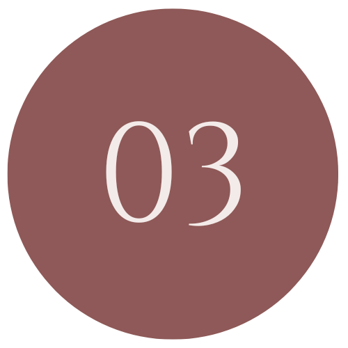 A circular badge with a maroon background and the number '03' in white in the center.