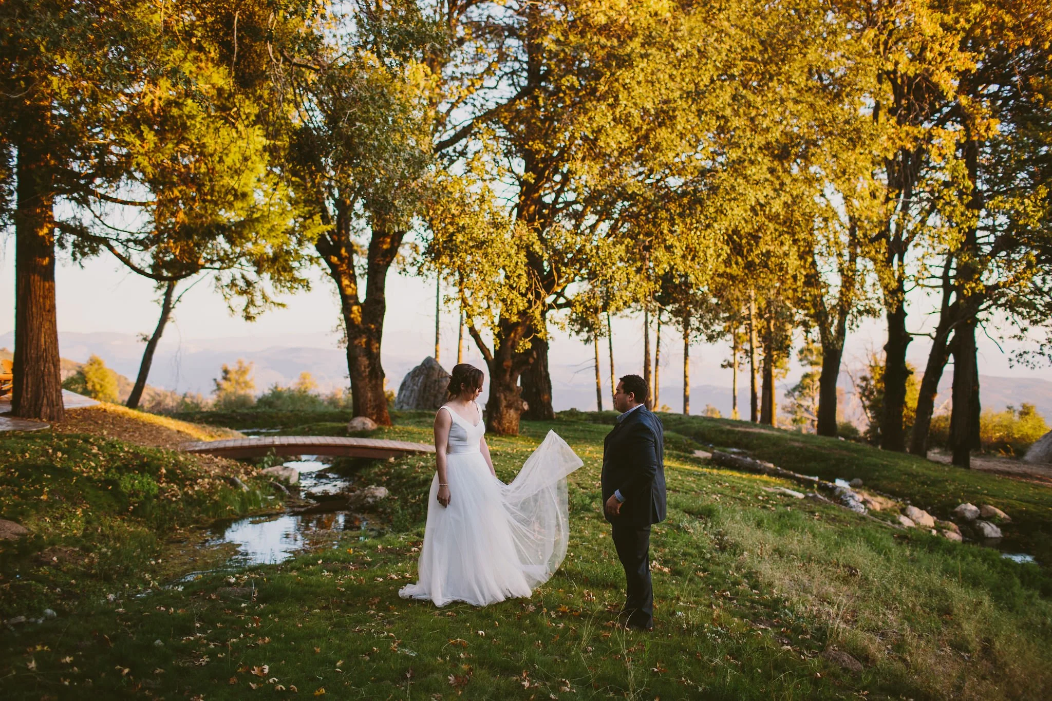 couple in the mountains, brides dress flows in the wind- Idaho Fine Art Wedding Photographer