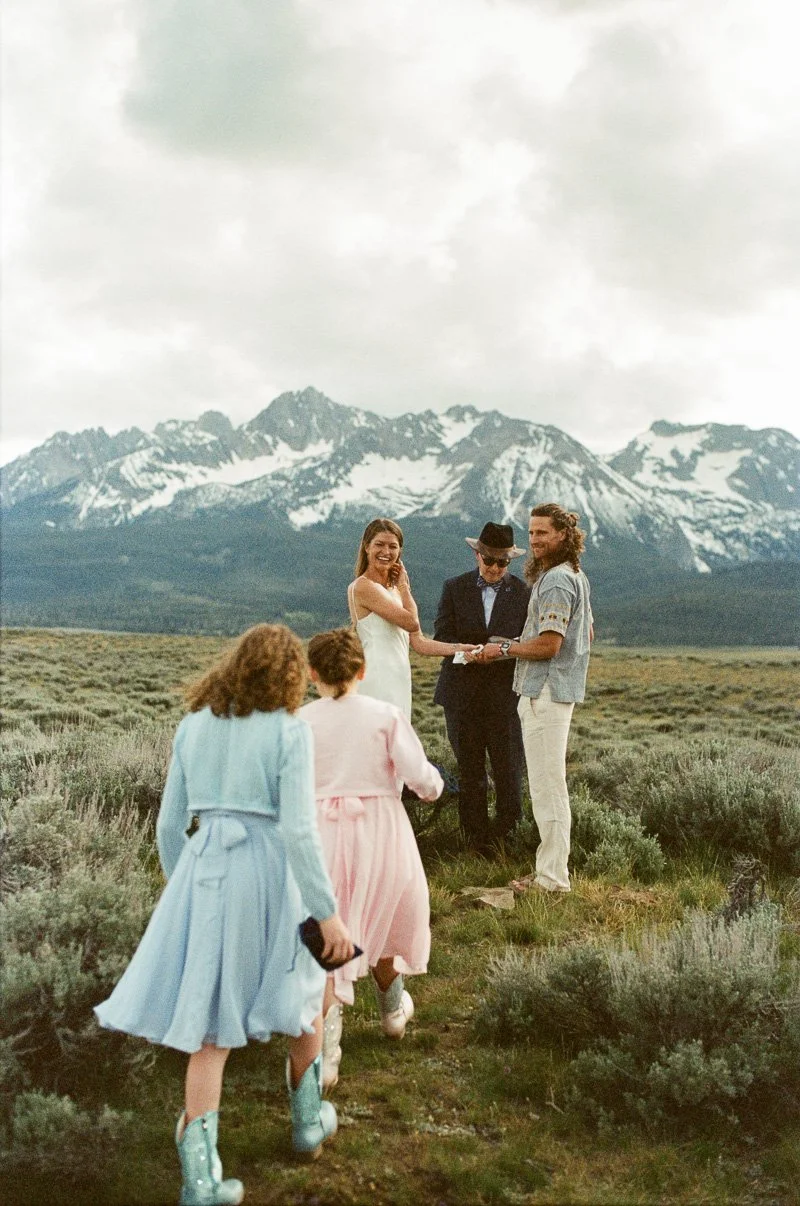 Wedding in front of the Sawtooth Mountains in Stanley Idaho