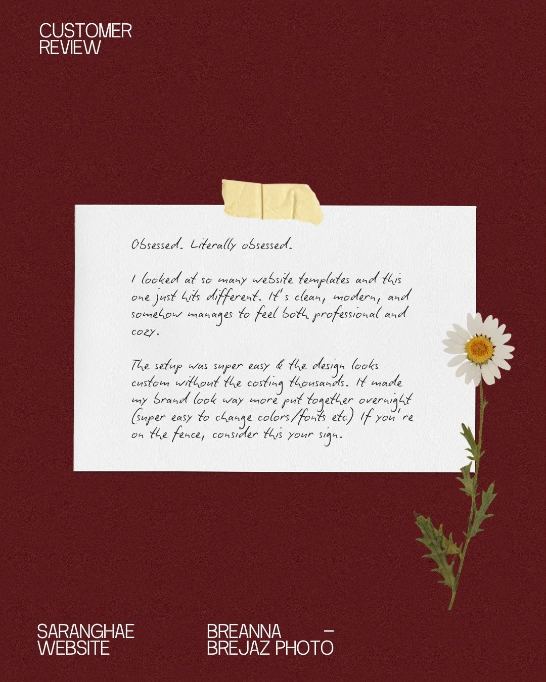 When a customer says "I looked at so many templates and this one just hits different", that means more than anything we could write about ourselves.

Breanna launched Brejaz Photo using the Saranghae template and her brand went from blank c