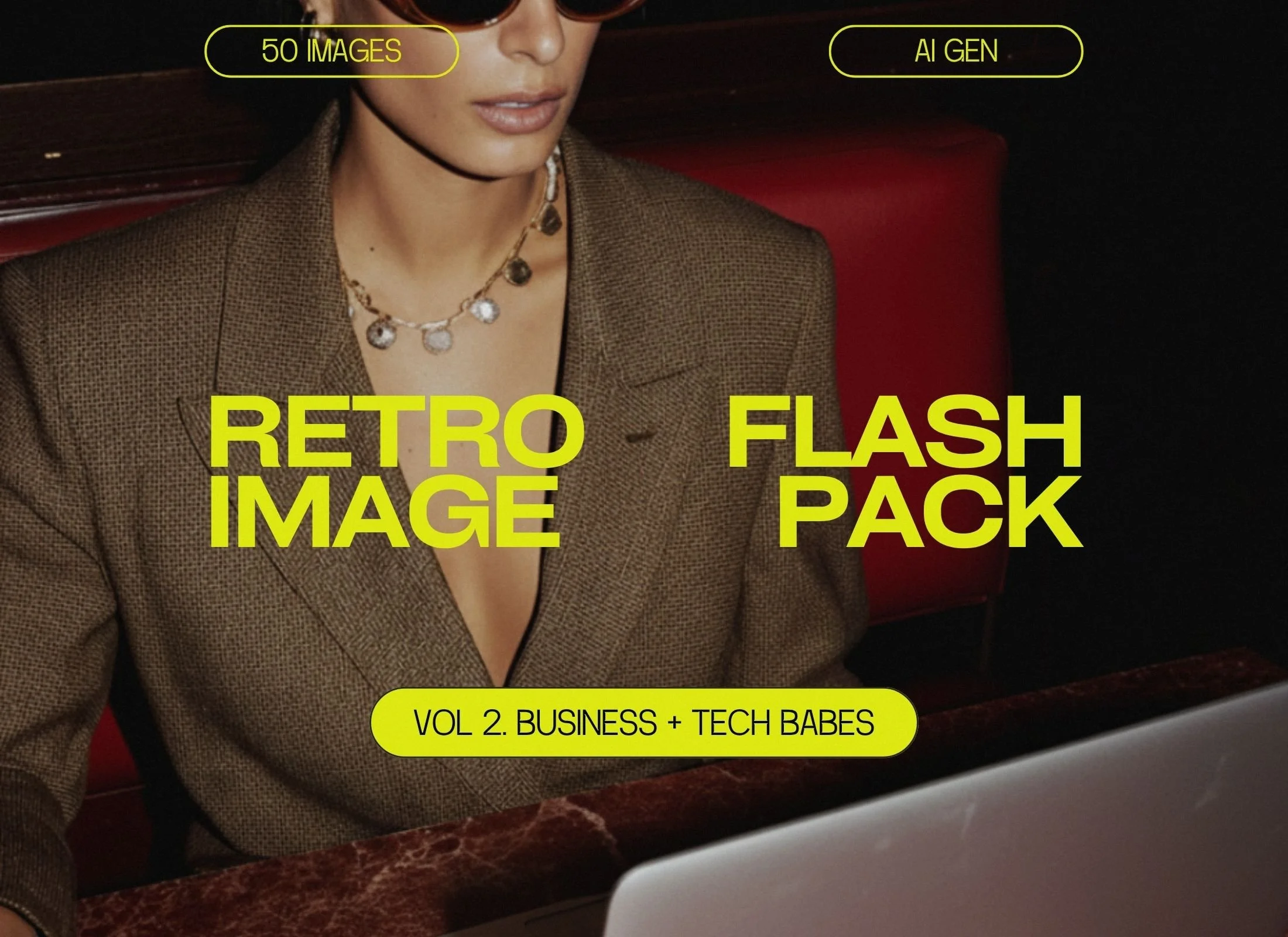 High-contrast retro flash photography featuring professional women, tech devices, and modern business lifestyle imagery for brand marketing.